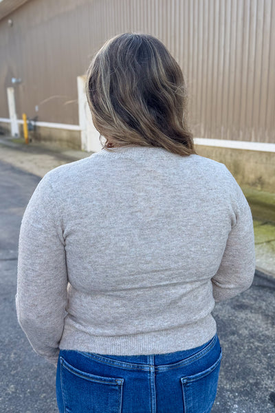 Taupe Floral Embroidered Button Down Cardigan Back