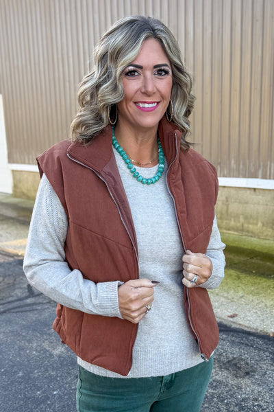 Brown Corduroy Puffer Vest