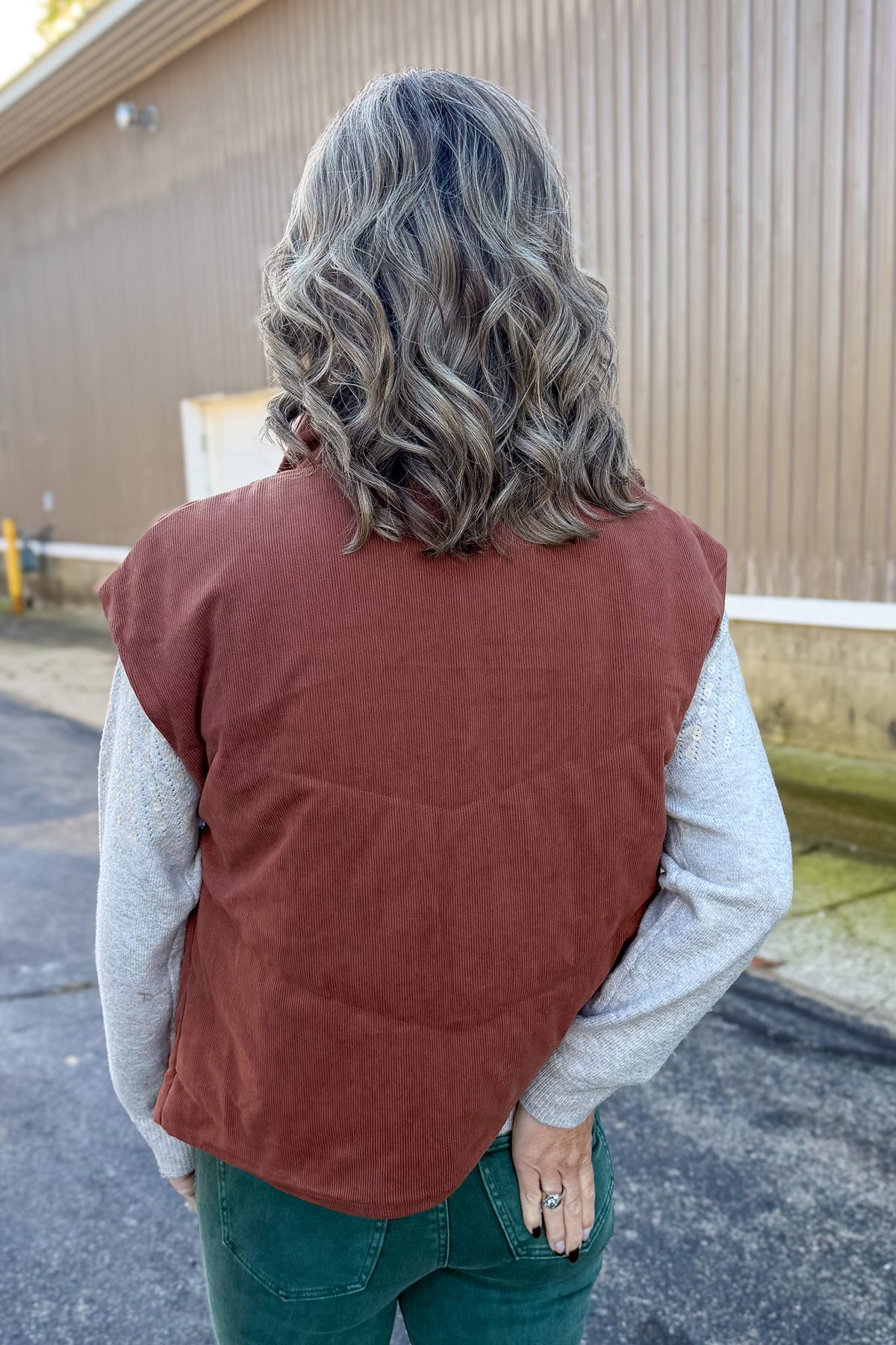 Brown Corduroy Puffer Vest back