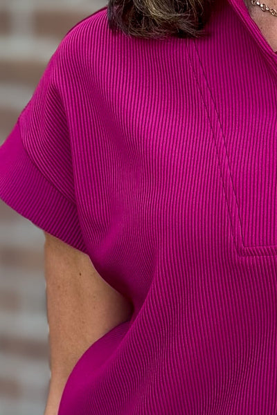 Cabernet Rib High Neck Zip Top Detailed