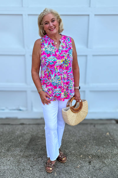 Pink Tropical Floral Lizzy Tank styled