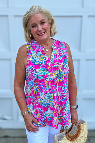 Pink Tropical Floral Lizzy Tank