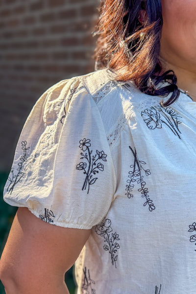 Natural Floral Print Linen Blouse Detailed
