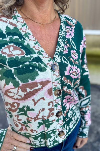 Forest Mixed Floral Button Cardigan Detailed