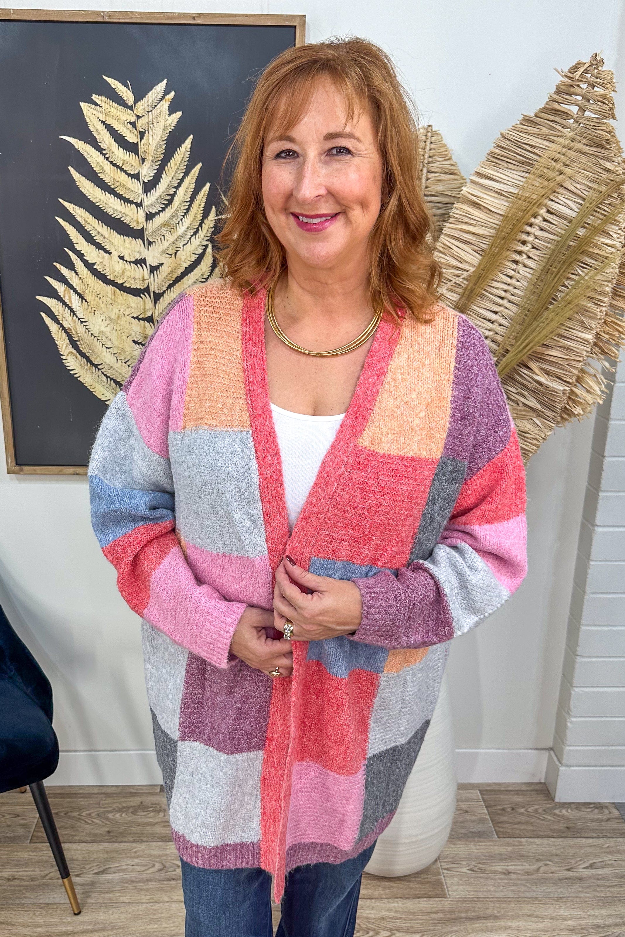 Pink & Grey Colorblock Cardigan