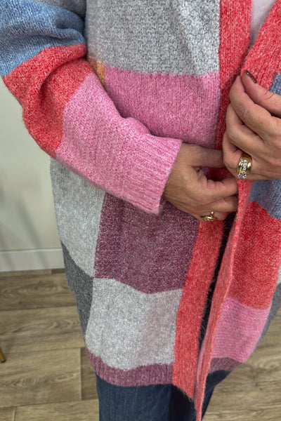 Pink & Grey Colorblock Cardigan