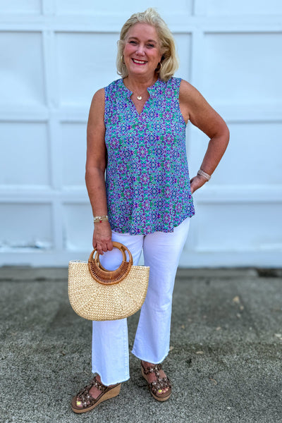 Royal Blue Mosaic Lizzy Tank styled