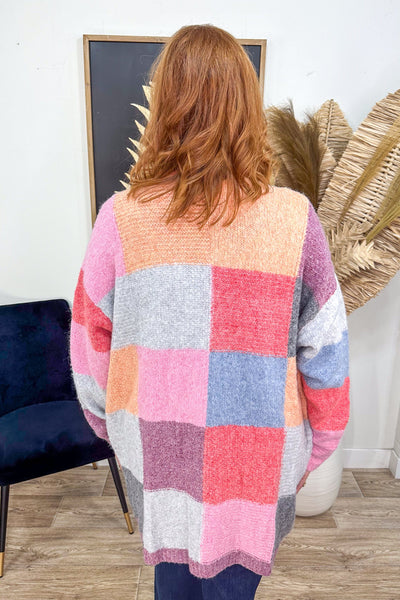 Pink & Grey Colorblock Cardigan back