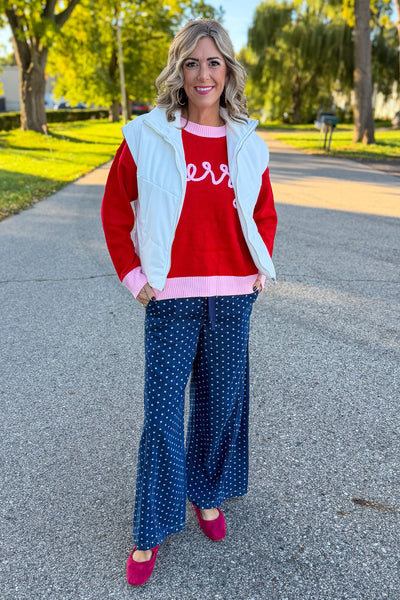 Red Merry Embroidered Sweater Styled