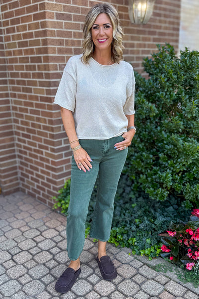 Oatmeal Raw Edge Boxy Knit Sweater Styled