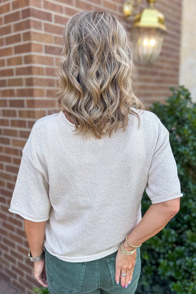 Oatmeal Raw Edge Boxy Knit Sweater Back