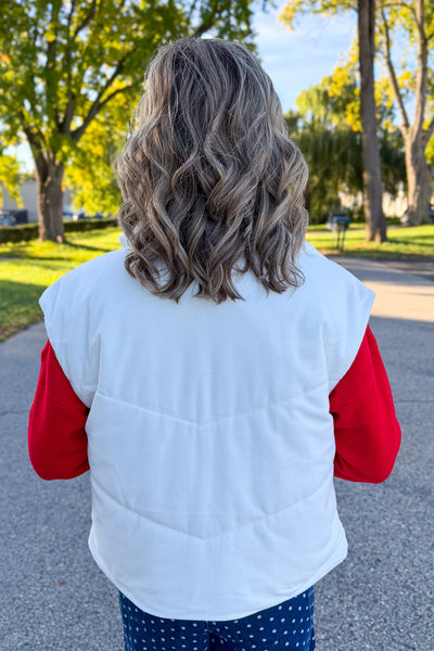 White Corduroy Puffer Vest Back