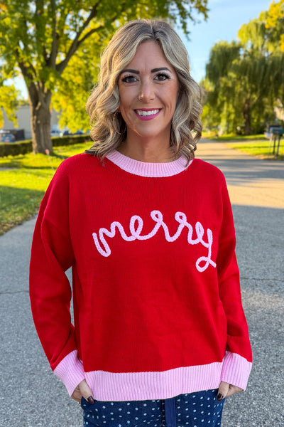 Red Merry Embroidered Sweater
