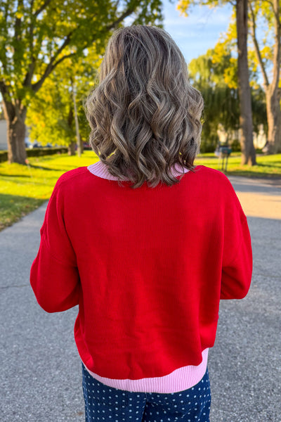 Red Merry Embroidered Sweater Back