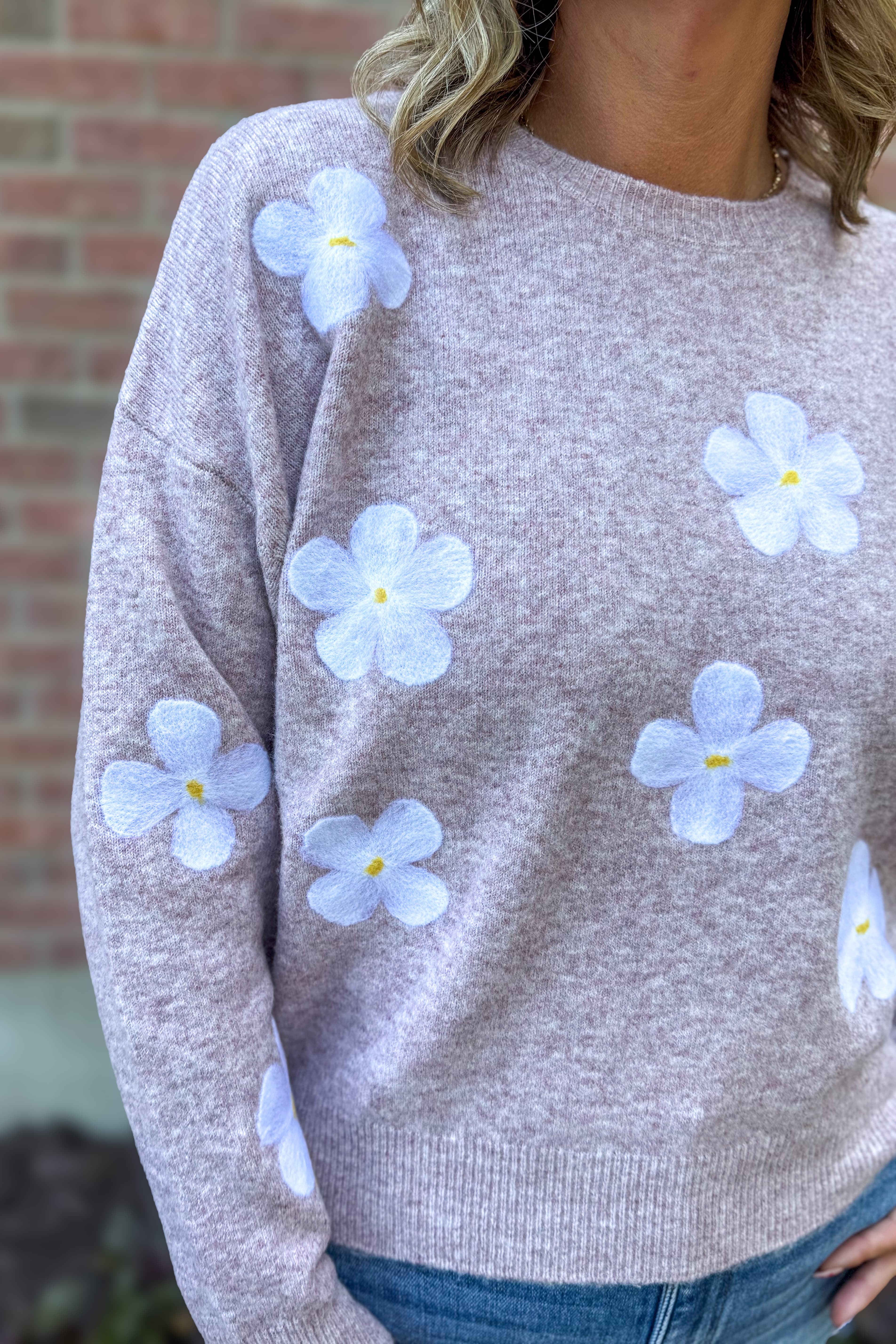 Lavender Floral Sweater Detailed