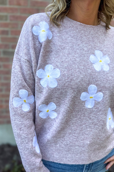Lavender Floral Sweater Detailed
