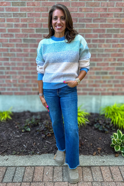 Periwinkle Blue Multi Stripe Sweater Styled
