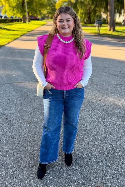 Hot Pink Sweater Vest Styled