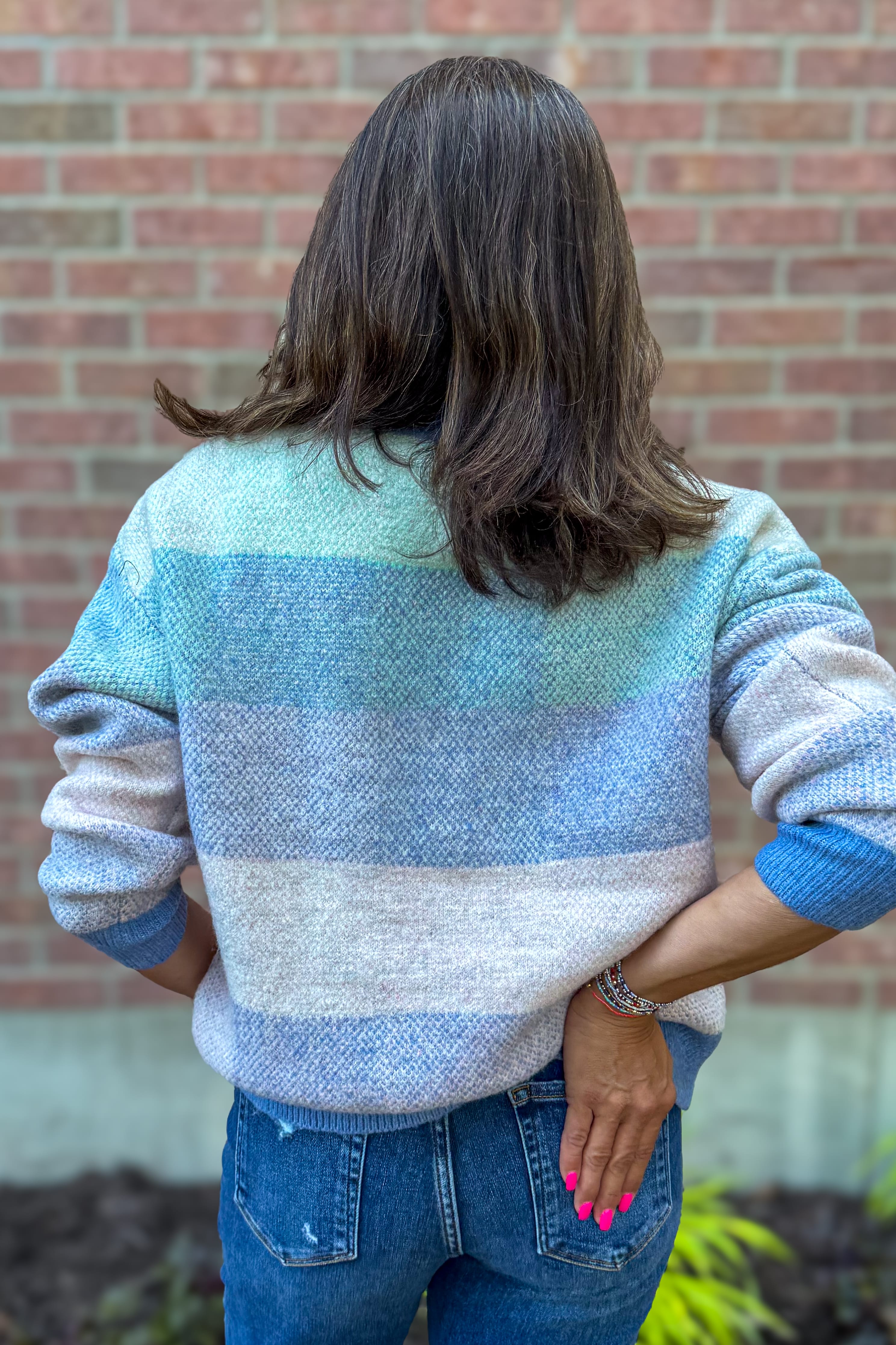 Periwinkle Blue Multi Stripe Sweater Back