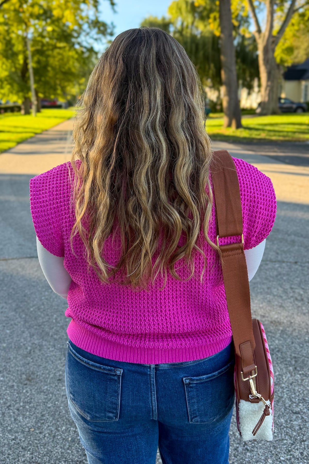 Hot Pink Sweater Vest Back