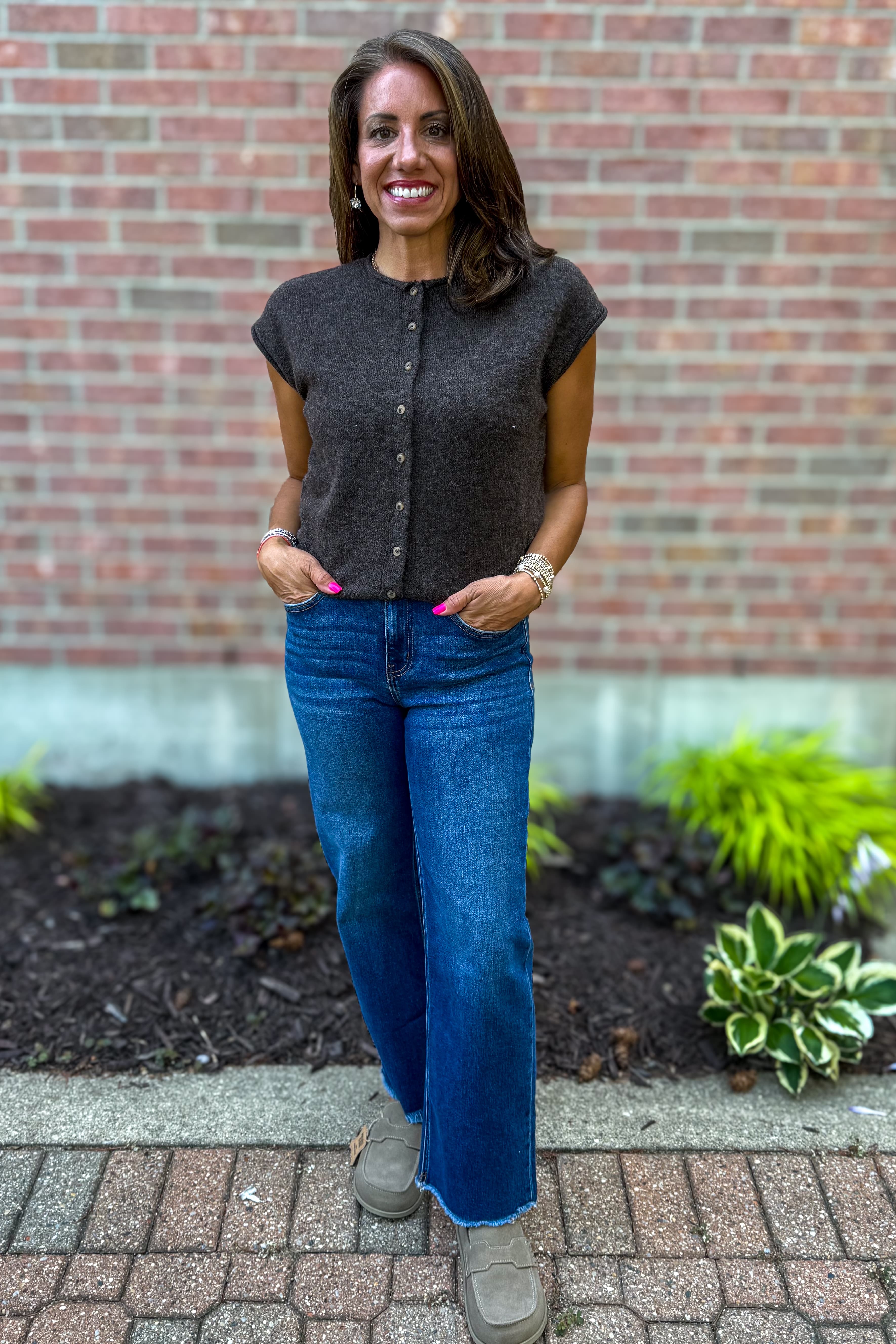 Chocolate Brown Raw Edge Lightweight Cardigan Styled