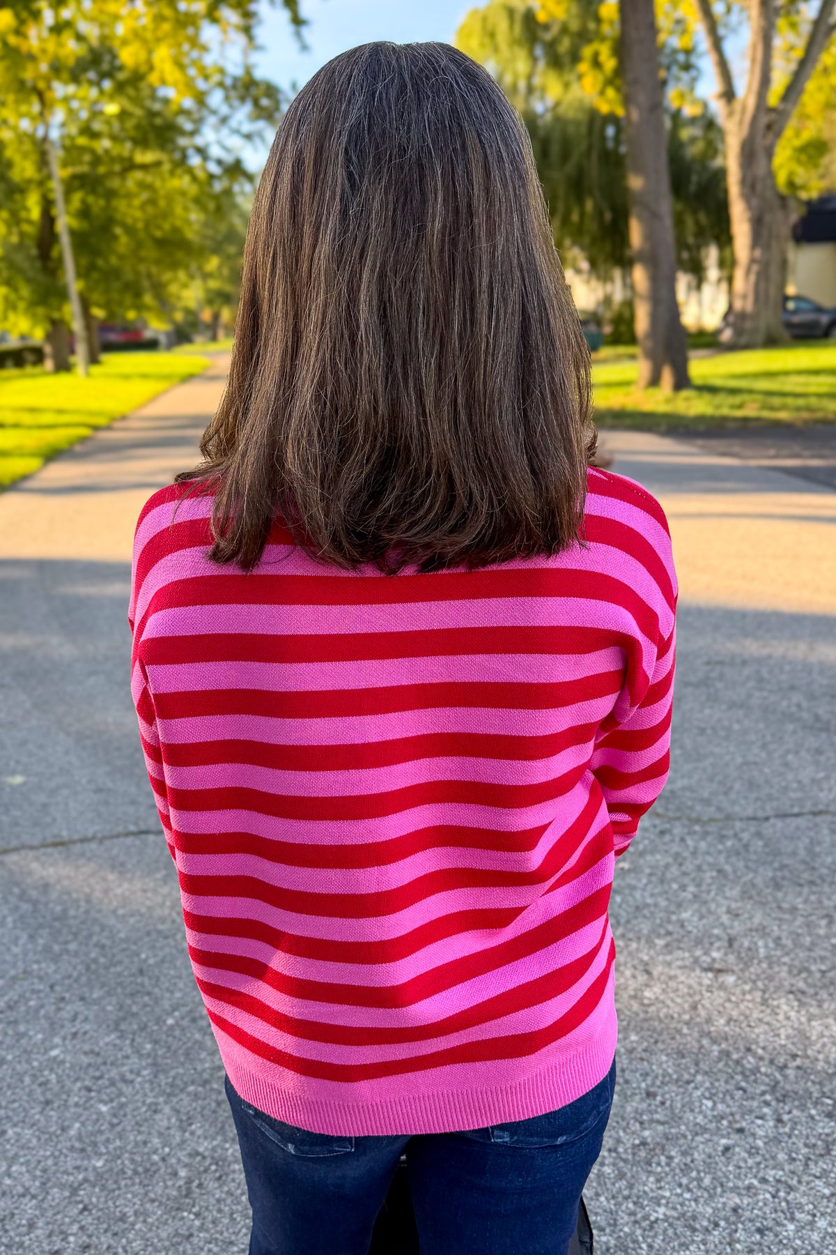 Pink & Red Striped Very Merry Sweater Back