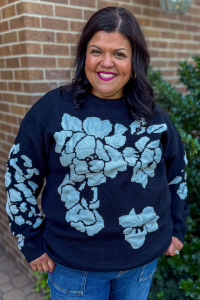 Black & Cream Floral Sweater