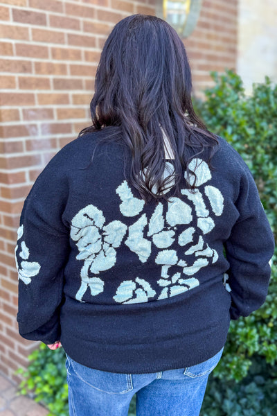Black & Cream Floral Sweater Back