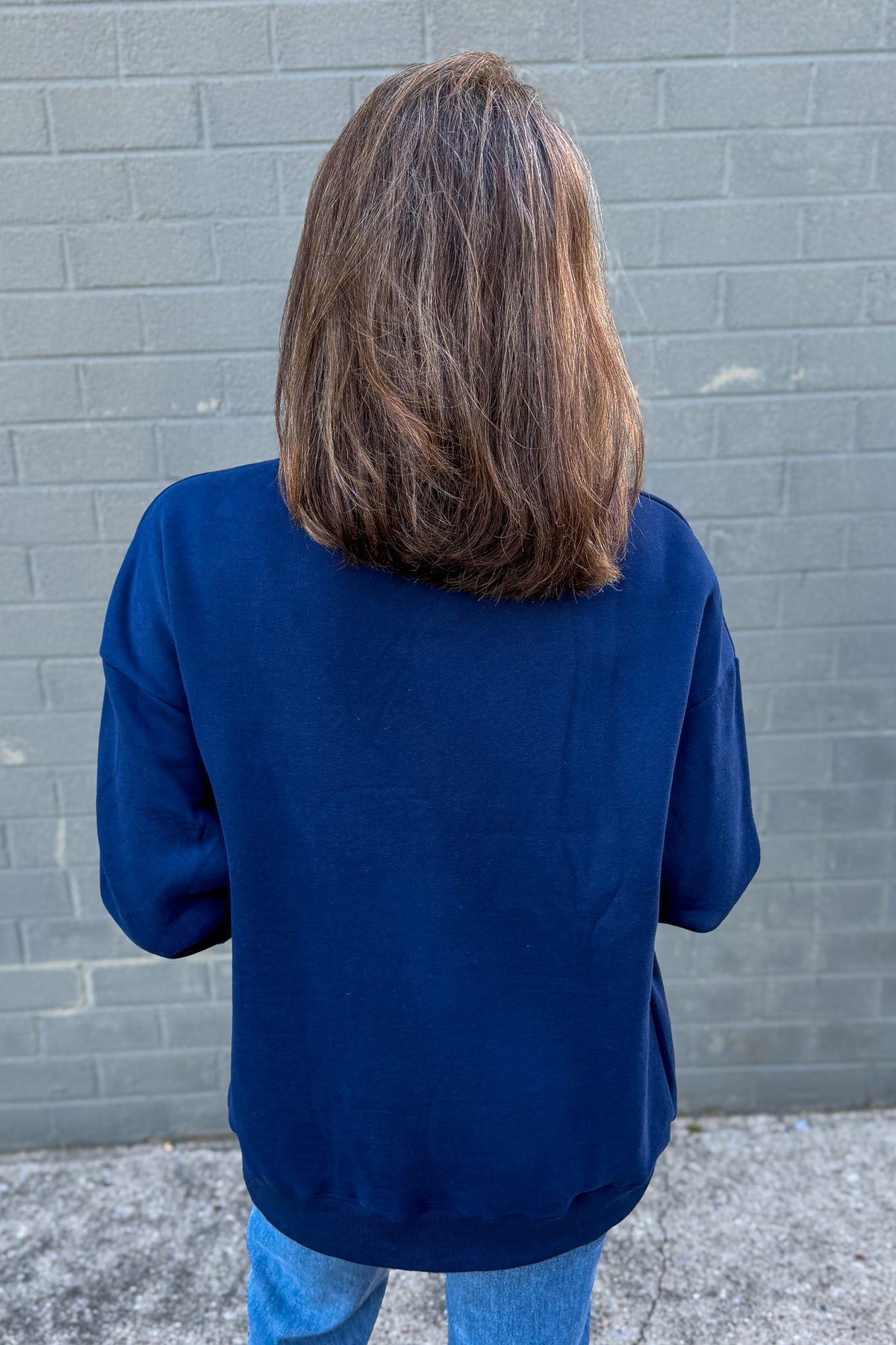 Navy Jesus Mock Neck Sweatshirt Back