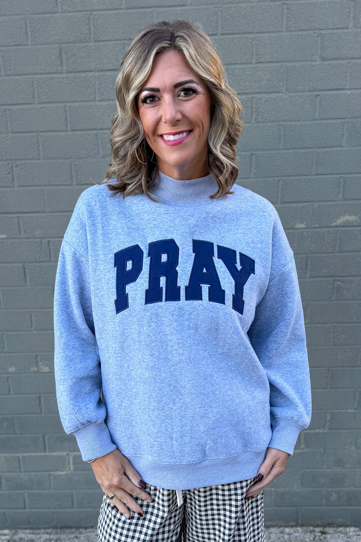 Grey Pray Mock Neck Sweatshirt
