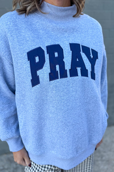 Grey Pray Mock Neck Sweatshirt Detailed
