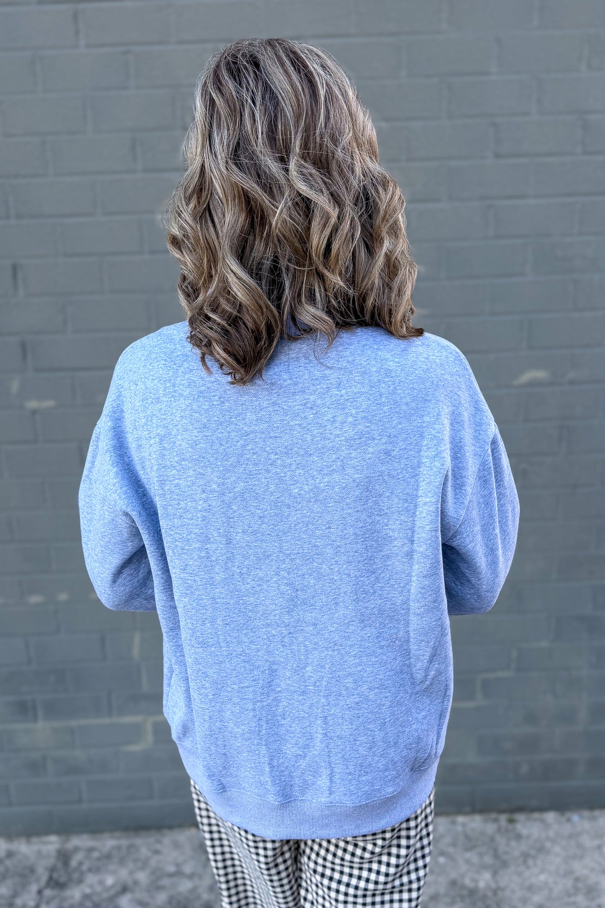 Grey Pray Mock Neck Sweatshirt Back