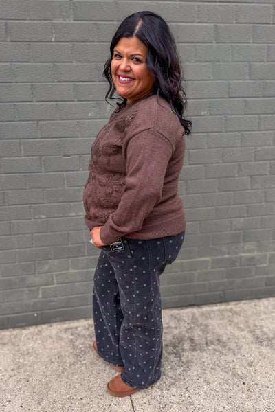 Brown Floral Embroidered Sweater Styled