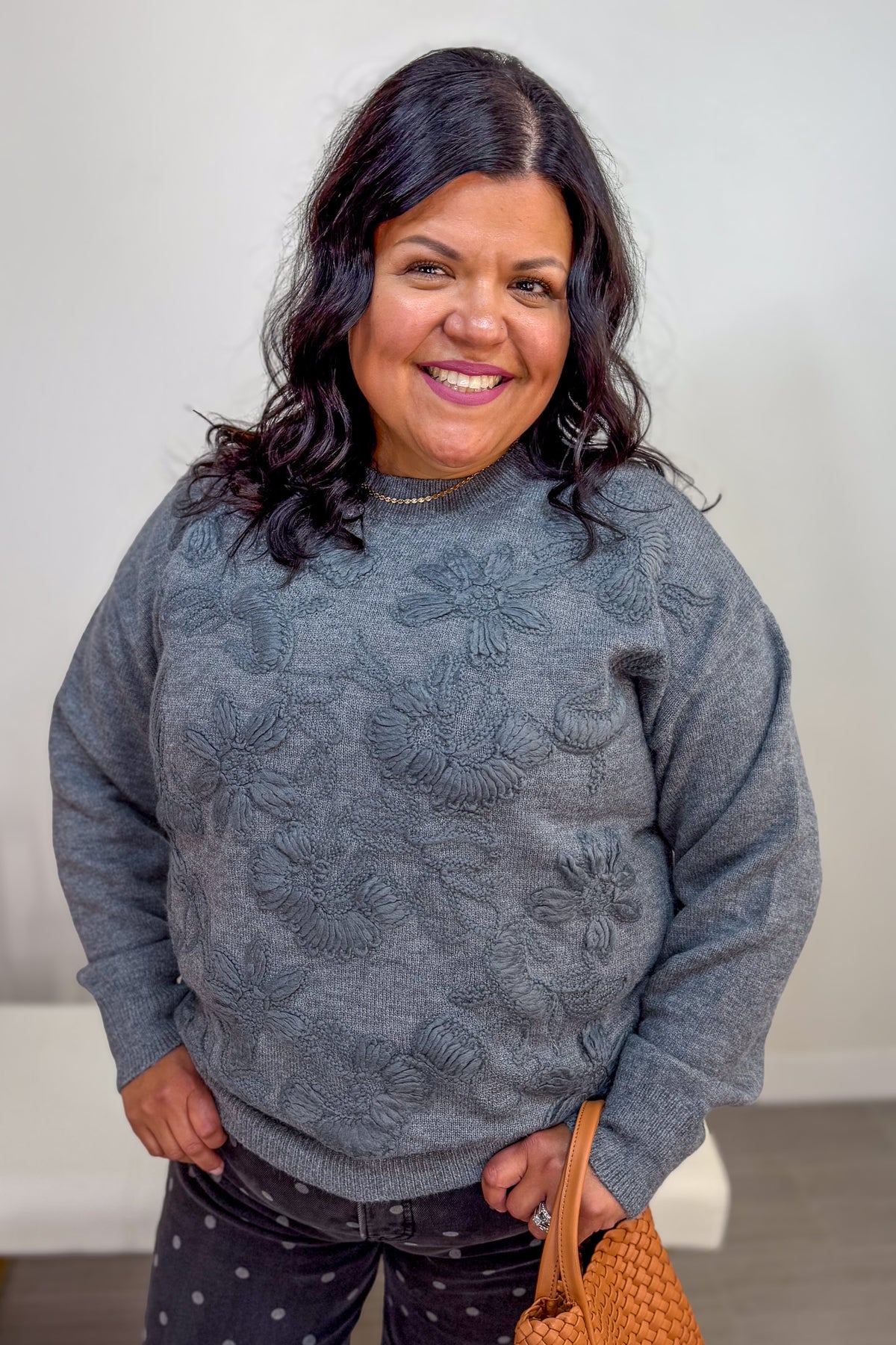 Charcoal Floral Embroidered Sweater