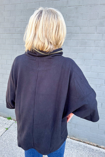 Black Zip Cowl Top back