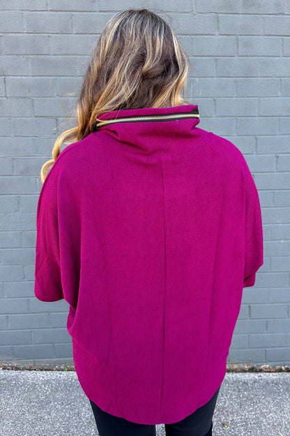 Plum Zip Cowl Top back