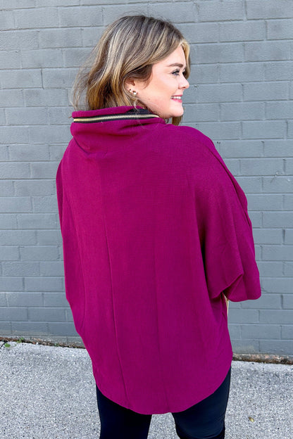 Plum Zip Cowl Top back