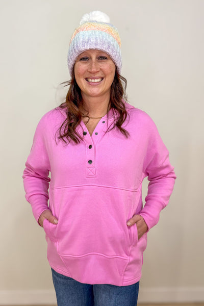 Candy Pink Half Snap Hooded Sweatshirt