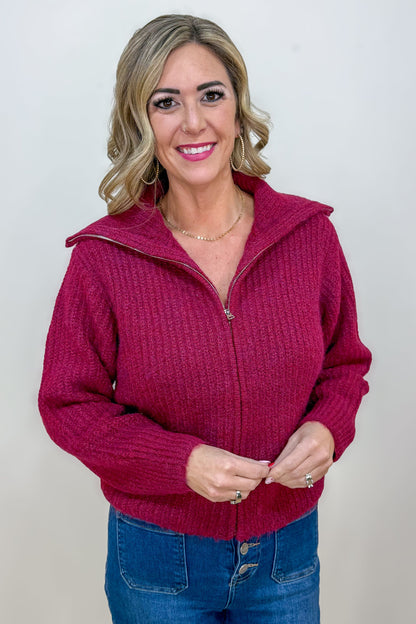 Cabernet High Neck Zip Sweater
