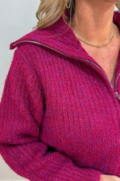 Cabernet High Neck Zip Sweater Detailed