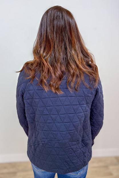 Navy Polar Neck 1/2 Zip Quilted Pullover Back