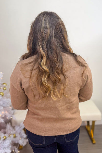 Camel Floral Embroidered Sweater Back