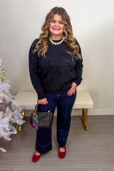 Black Floral Embroidered Sweater Styled