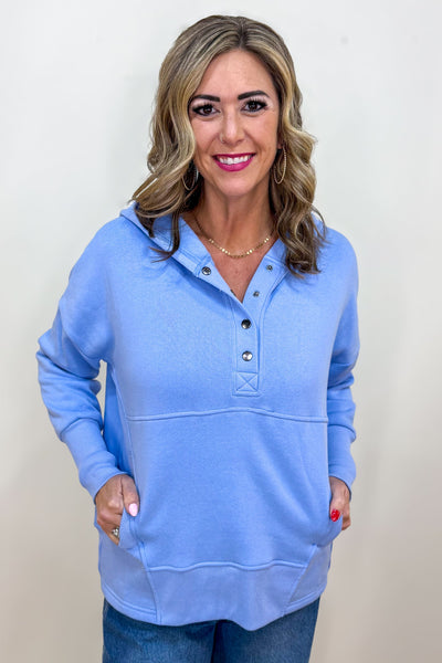 Spring Blue Half Snap Hooded Sweatshirt