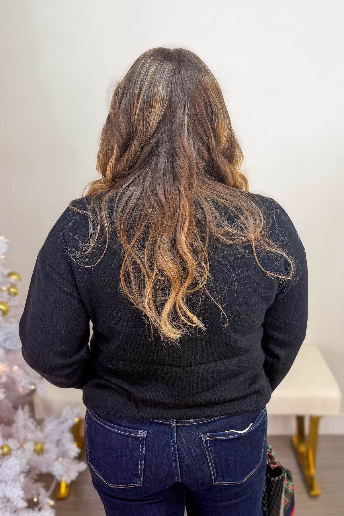 Black Floral Embroidered Sweater Back