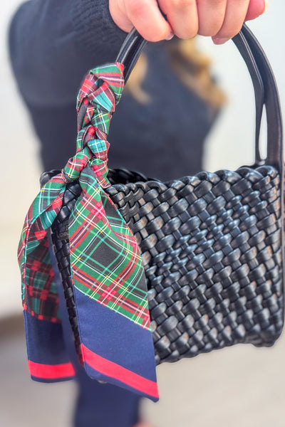 Navy & Red Plaid Skinny Scarf
