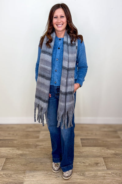 Dusty Blue 5 Button Sweater Styled