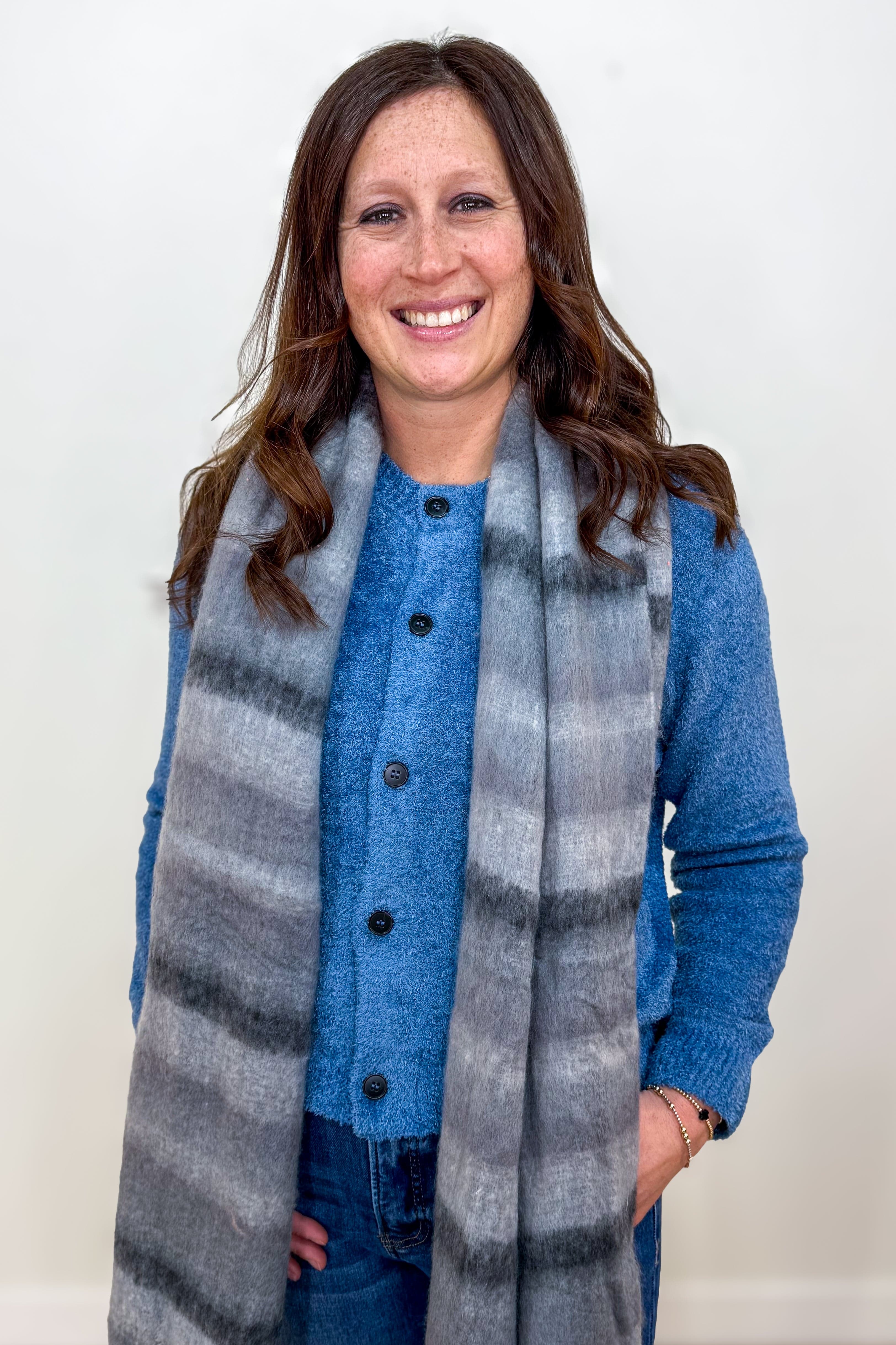 Dusty Blue 5 Button Sweater Styled