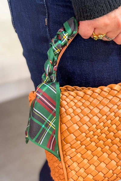 Green & Navy Plaid Skinny Scarf