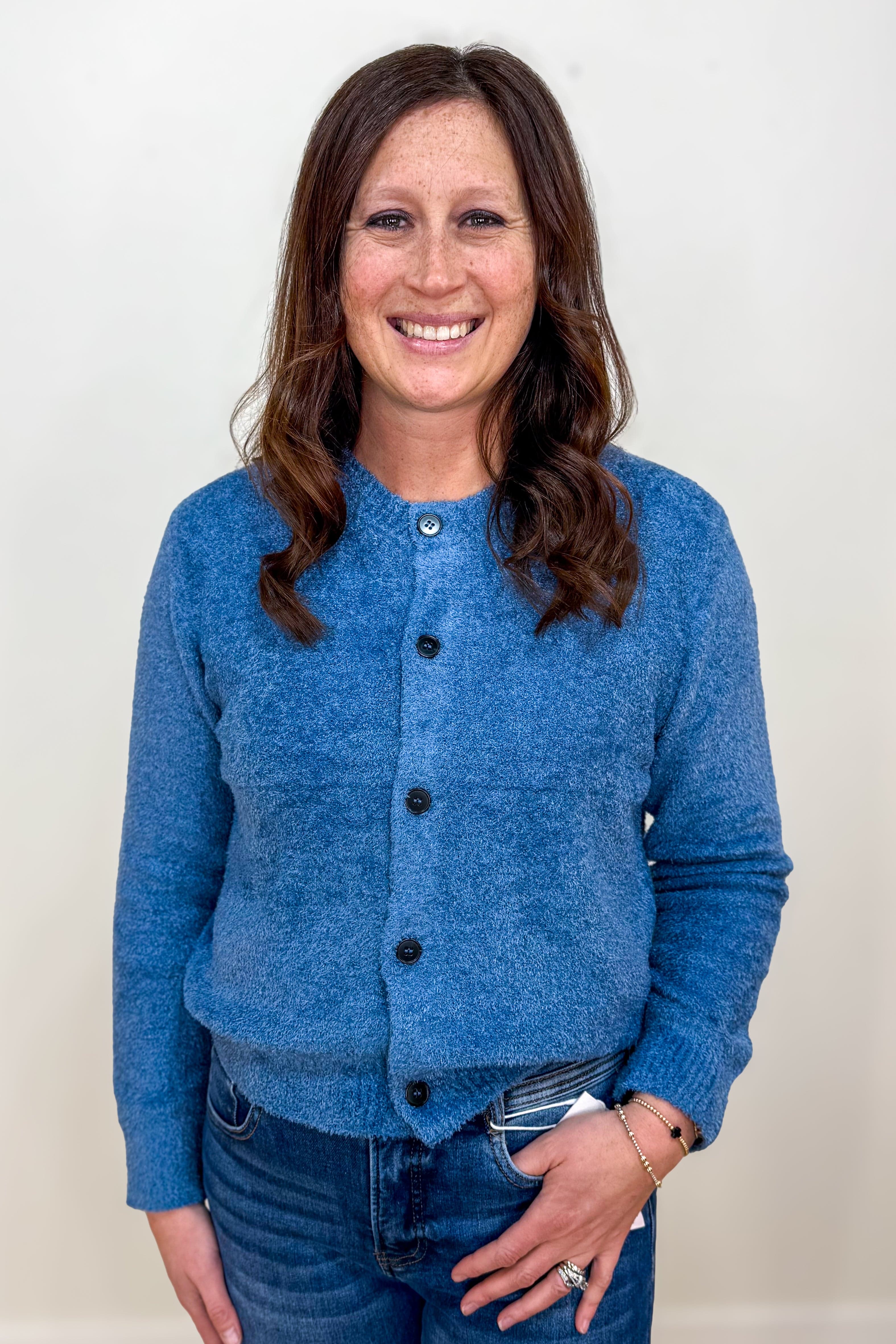 Dusty Blue 5 Button Sweater